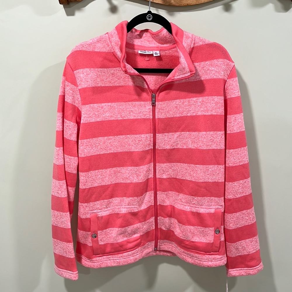 NWT Craft & Barrow pink striped long sleeve zipper sweater XL